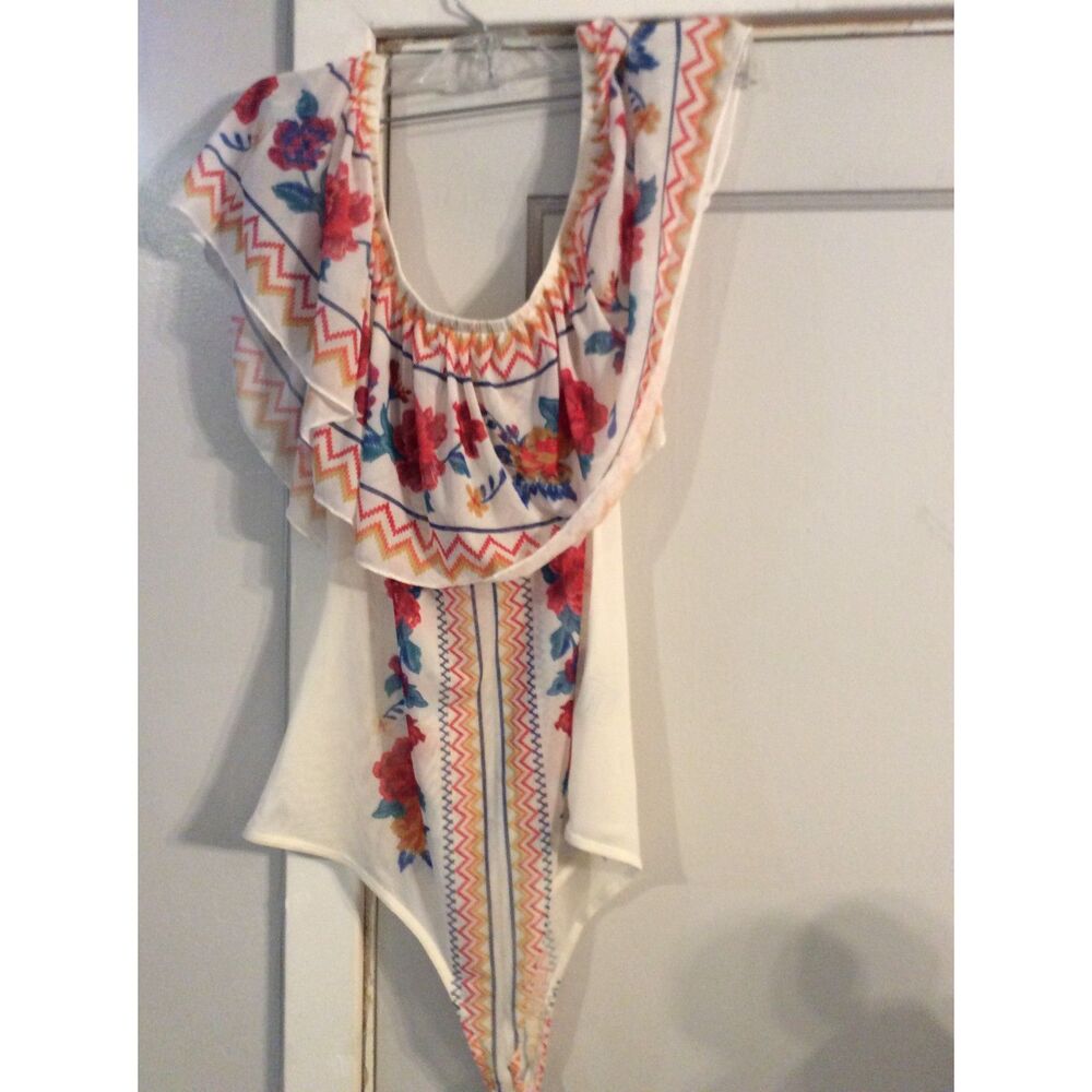 Jealous Tomato Floral Bodysuit Transparent Medium M Ruffle Collar